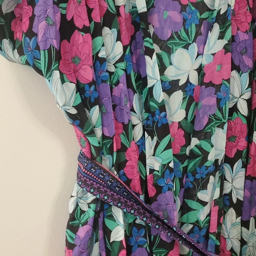 Swimsuits For All Chloe Tie-Front Swim Cover Up Duster Size 22/24 Floral Belted